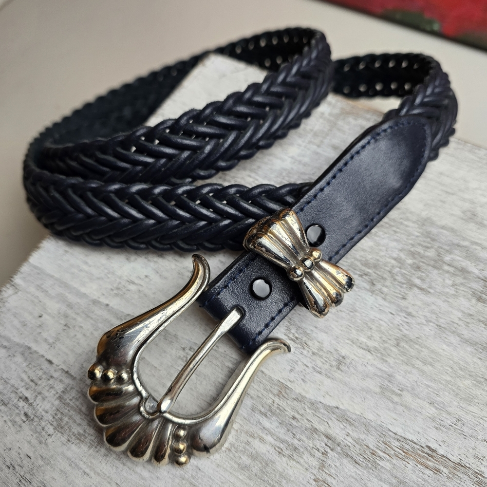 BLUE Woven Faux Leather Vintage Belt